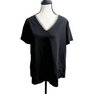 NWT DG2 Short Sleeve V Neck T-shirt With Crocheted Neckline Size Large
